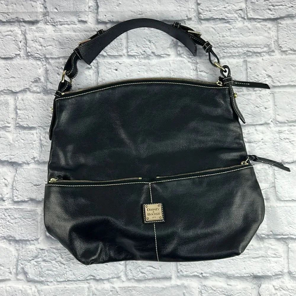 Retro Vintage Dooney & Bourke Black Leather Satchel Purse Handbag Bag Authentic